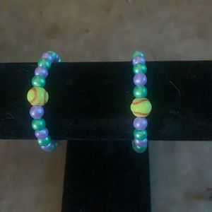 Mardi Gras Softball Bracelet